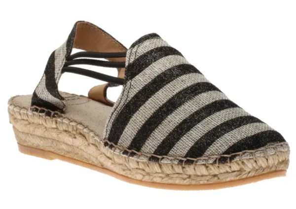 Toni Pons Nancy Black Glitter Stripe Slip-On Espadrille Flat Sandal | Women Women's Sandal