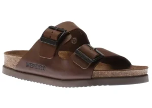 Mephisto Nerio Scratch Brown Leather Slide Sandal | Men's Slide