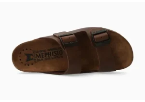 Mephisto Nerio Scratch Brown Leather Slide Sandal | Men's Slide