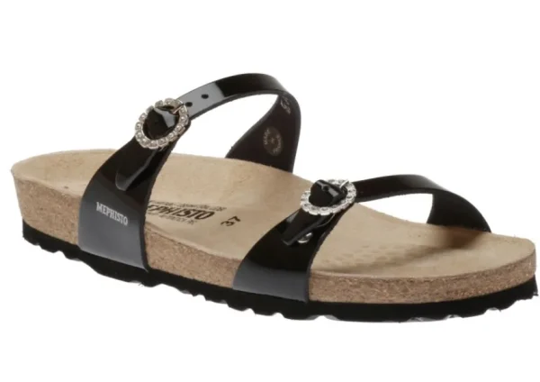 Mephisto Norie Black Patent Crystal Embellished Buckle Slide Sandal | Women Women's Slide