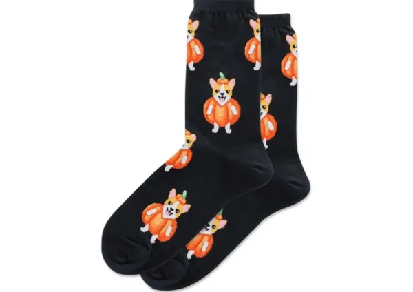 Hotsox PumpkinCorgiCrew Blk | Socks