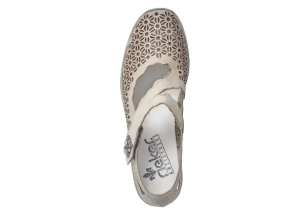 Rieker Ravenna Beige Grey Perforated Cutout Mary Jane Shoe | Women Women's Casual