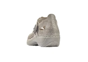 Rieker Ravenna Beige Grey Perforated Cutout Mary Jane Shoe | Women Women's Casual