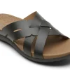 Rockport Ridge Woven Black Leather Slide Sandal | Women Women's Slipper | Women's Slide