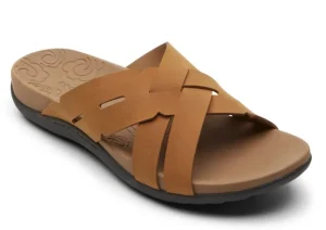 Rockport Ridge Woven Tan Brown Leather Slide Sandal | Women Women's Slide | Women's Sandal