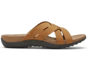 Rockport Ridge Woven Tan Brown Leather Slide Sandal | Women Women's Slide | Women's Sandal