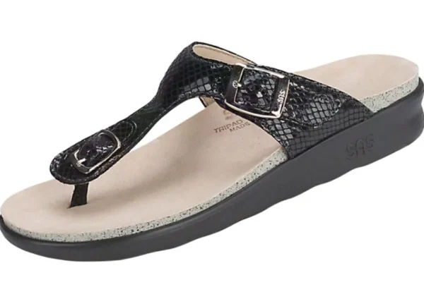 SAS Shoes Sanibel Black Snake Thong Sandal | Women Women's Toe Thong