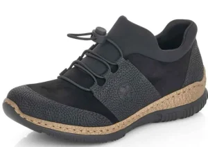 Rieker Scuba Black Slip-On Bungee Sneaker | Women Women's Casual