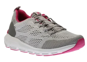 R EVOLUTION Sportec12 Grey Pink Perforated Slip-On Bungee Sneaker | Women Women's Walking | Women's Running