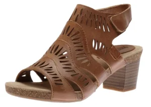 Josef Seibel Sunny 02 Nut Brown Perforated Cutout Leather Heel Sandal | Women Women's Sandal