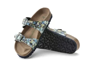 Birkenstock Sydney Vegan Birko-Flor Summer Floral Blue Double Strap Slide Sandal | Women Women's Slide | Women's Sandal