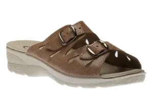 Lady Diana Taupe Double Strap Buckle Slide Wedge Sandal | Women Women's Slipper | Women's Slide