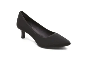 Rockport Total Motion Kaiya Black Elastic Kitten Heel Pointed Toe Dress Pump | Women Women's Dress