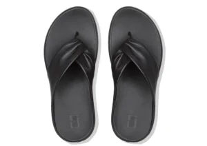 Fit Flop Twiss Black Leather Thong Sandal | Women Women's Toe Thong