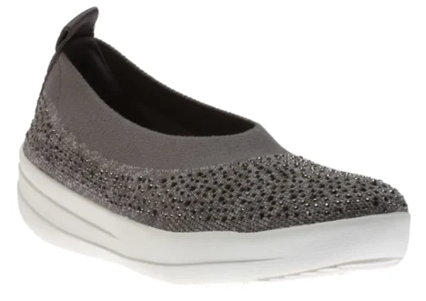 Fit Flop Uberknit Ballerina Crystal Charcoal / Dusty Grey Slip-On Flat | Women Women's Casual