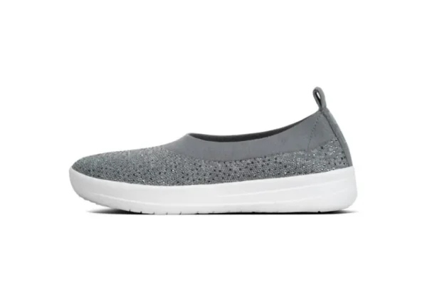 Fit Flop Uberknit Ballerina Crystal Charcoal / Dusty Grey Slip-On Flat | Women Women's Casual