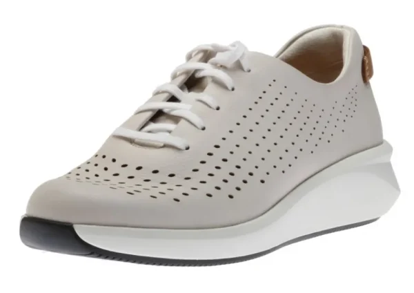 Clarks Un Rio Tie White Nubuck Leather Sneaker | Women Women's Walking