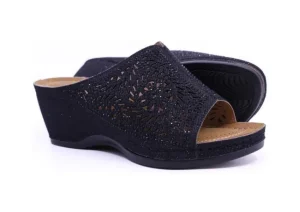 Stefannia Italy Wedge Glitter Black | Women Women's Slide