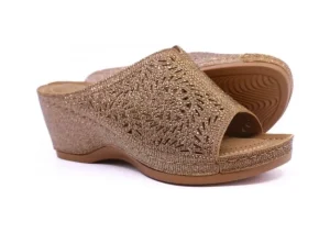 Stefannia Italy Wedge Glitter Bronze | Women Women's Slide