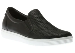 Ecco Women's Soft 7 Woven Black Leather Slip-On Sneaker | Women Women's Casual