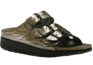 Mephisto Zach Grey Metallic Leather Slide Sandal | Women Women's Slide