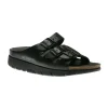 Mephisto Zach Unisex Black Leather Slide Sandal | Women Unisex Sandal | Men's Slide