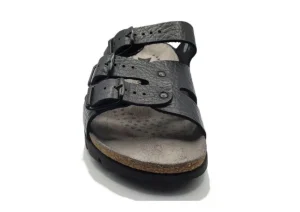 Mephisto Zach Unisex Black Leather Slide Sandal | Women Unisex Sandal | Men's Slide