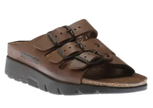 Mephisto Zach Unisex Brown Scratch Leather Slide Sandal | Women Unisex Sandal | Men's Slide